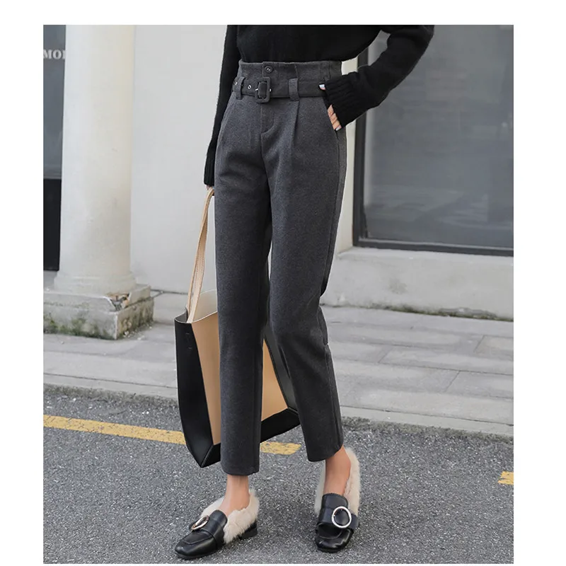 JUJULAND зимние утепленные женские узкие брюки размера плюс, шерстяные женские осенние брюки с высокой талией, свободные брюки Капри 9906 - Цвет: Темно-серый