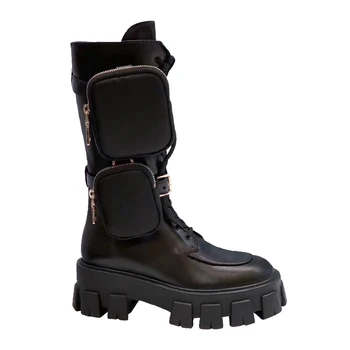 

Prova Perfetto 2020 Latest New Arrival Pocket Motorcycle Boots Handsome Lace Up Thick-soled Black Military Shoes Half Boots