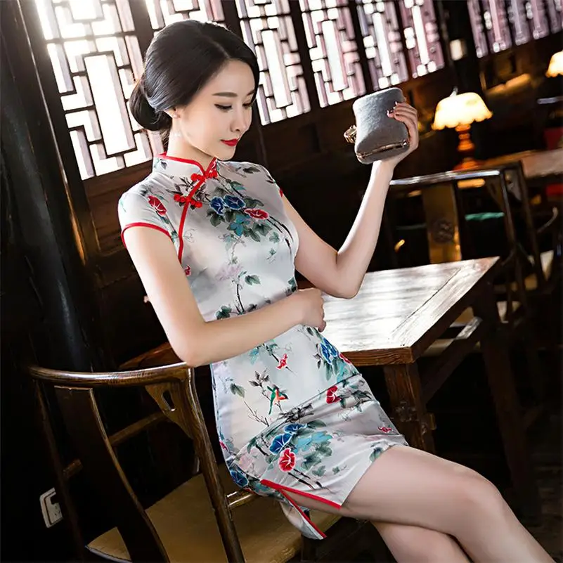 2064 Мини Cheongsam сексуальный элегантный тонкий китайский классический Ципао китайский воротник Qipao размер S-2XL - Цвет: 2064