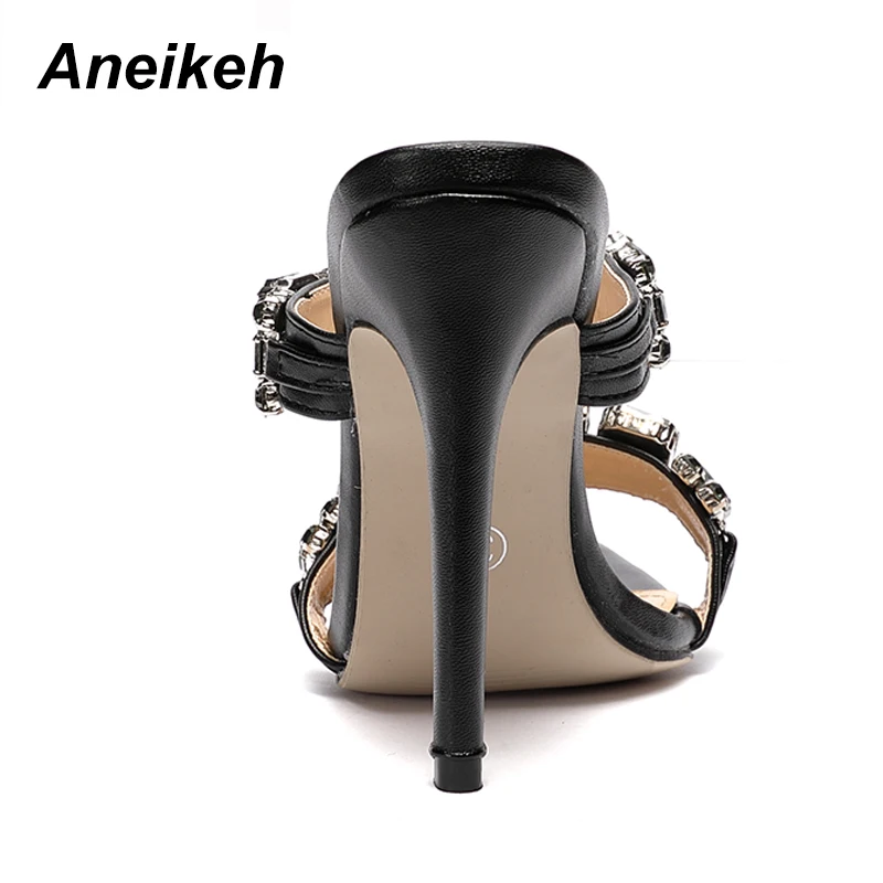 Aneikeh PVC модная обувь женские босоножки бисер Стразы с блестками и заостренным концом открытый носок вечерние босоножки на высоком тонком каблуке Женская обувь