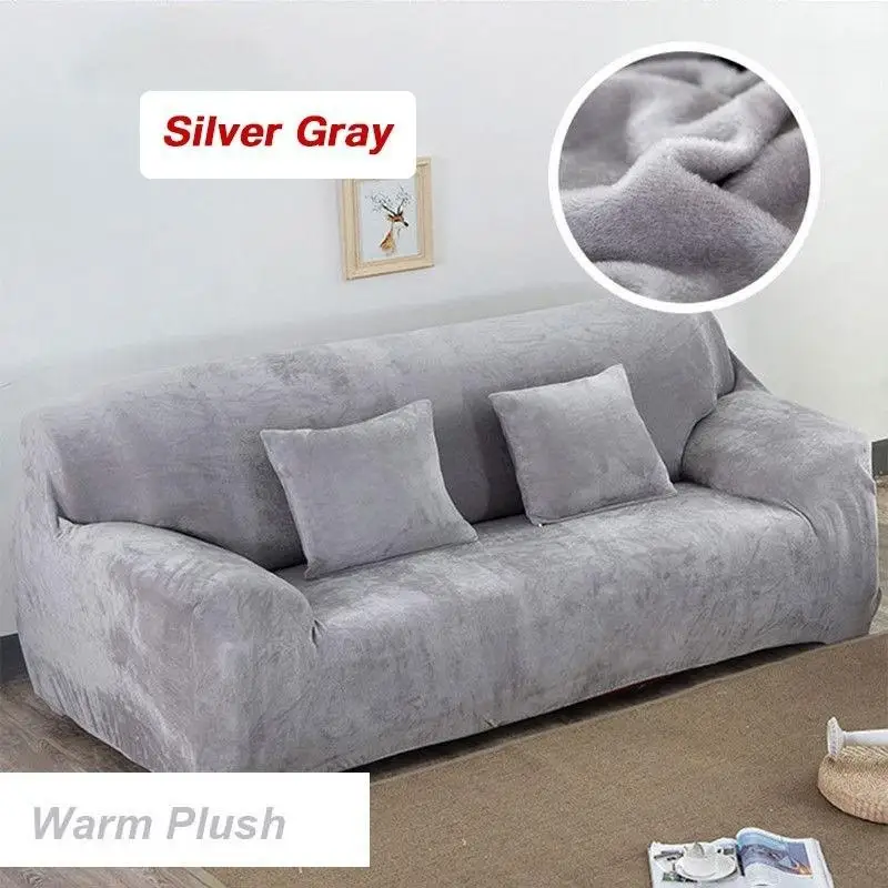1-4 Seaters Thick Plush Recliner Sofa Covers Love Seat Retro Recliner Stretch Sofa Cover Set Soft Elastic Couch Slipcovers All-i - Цвет: Silver Gray