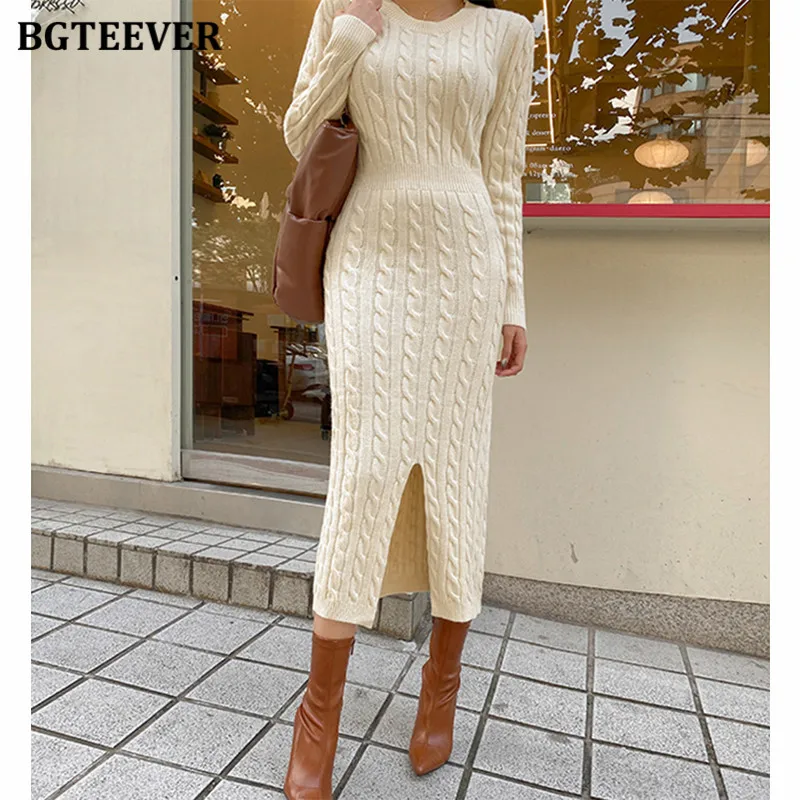 BGTEEVER-Autumn-Winter-O-neck-Women-Package-Hip-Sweater-Dress-Fashion ...