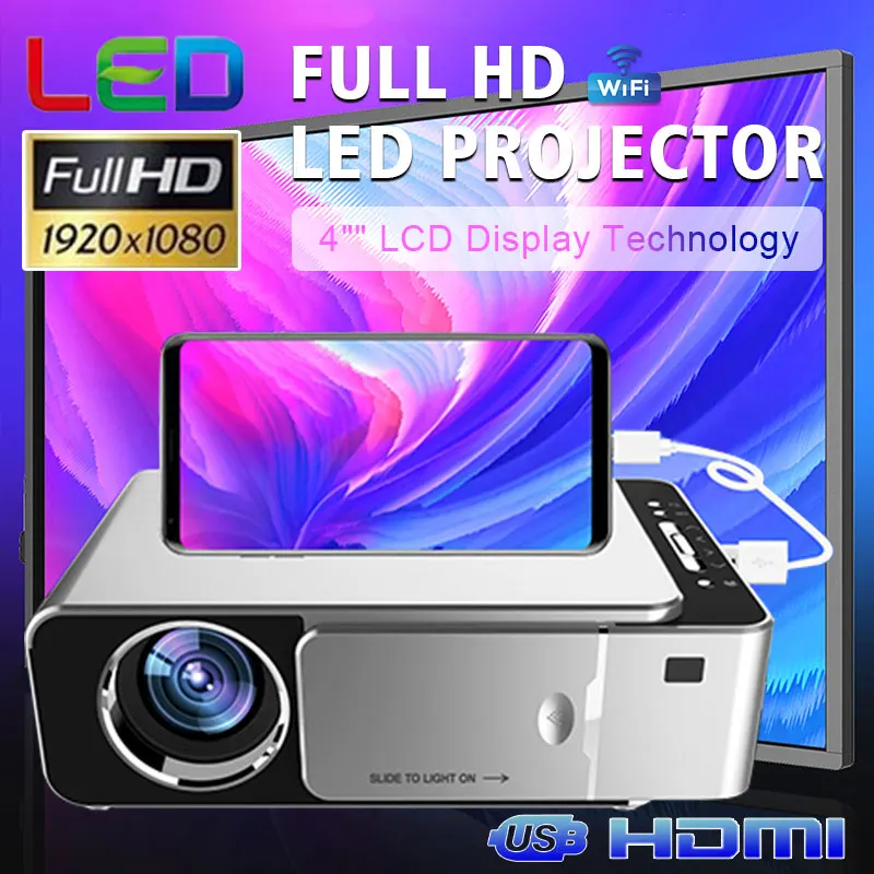  T6 Smart Wifi HD Projector Home Cinema Multimedia Media Player Wireless Same Screen Support 1080P B - 4000234487143