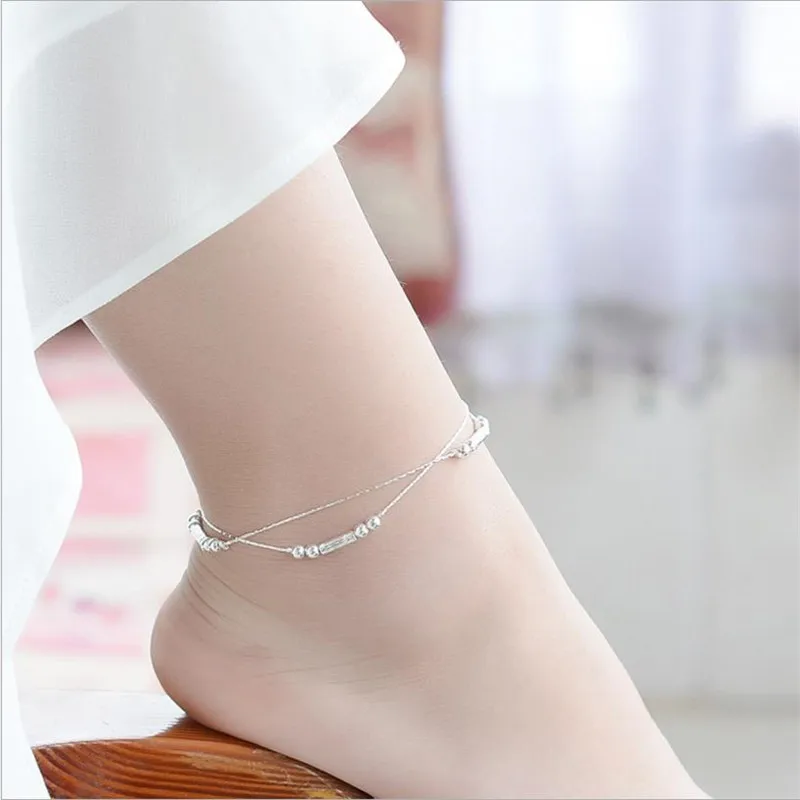 Unique Royal Jewelry Solid 925 Sterling Silver and 14K Gold Ball Ocean Side Designer Real Snake Chain Anklet.