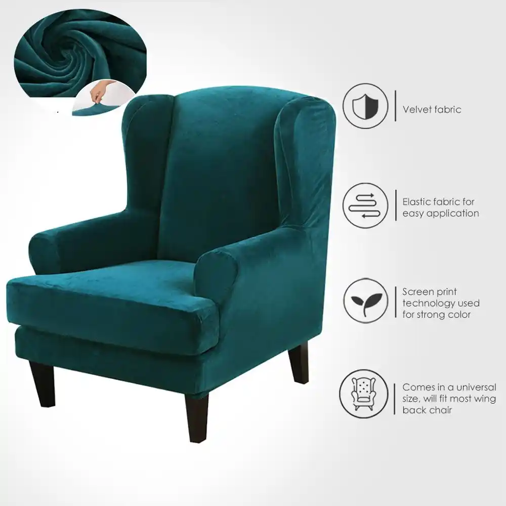 Wing Back Chair Cover Velvet Spandex Stretch Slipcovers For Office Chairs Stylish 2 Piece Set With Elastic Band Chair Cover Aliexpress