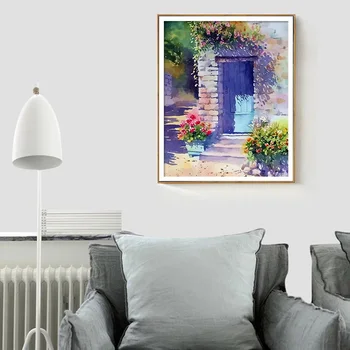 

40x50cm Oil Painting By Numbers Life Flowers in Front of The Door Nature Pictures On Canvas Room Decoration Frameless DIY Digi