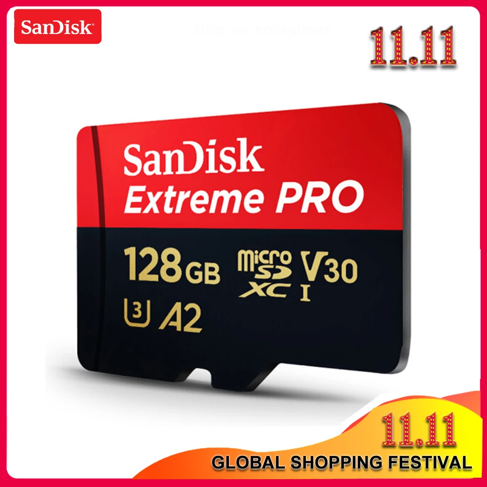 100% карта памяти Micro SD Extreme Pro Card до 170 МБ/с. A2 V30 U3 64 Гб 128 sandisk TF с адаптером SD|Карты