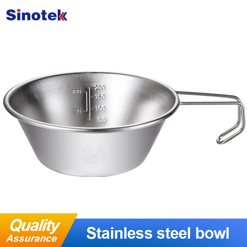 1Pcs 200ml Portable Stainless Steel Bowl Outdoor Camping Hiking Tableware Barbecue Picnic Water Cup With Handle Dinnerware |