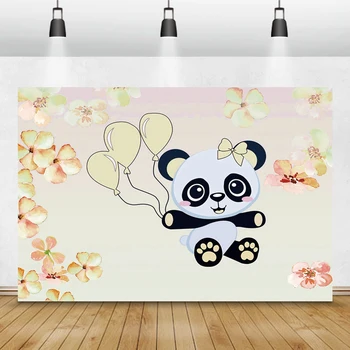 

Laeacco Balloons Flowers Panda Photography Backgrounds Baby Shower Backdrops Birthday Party Photozone Newborn Photophone Props