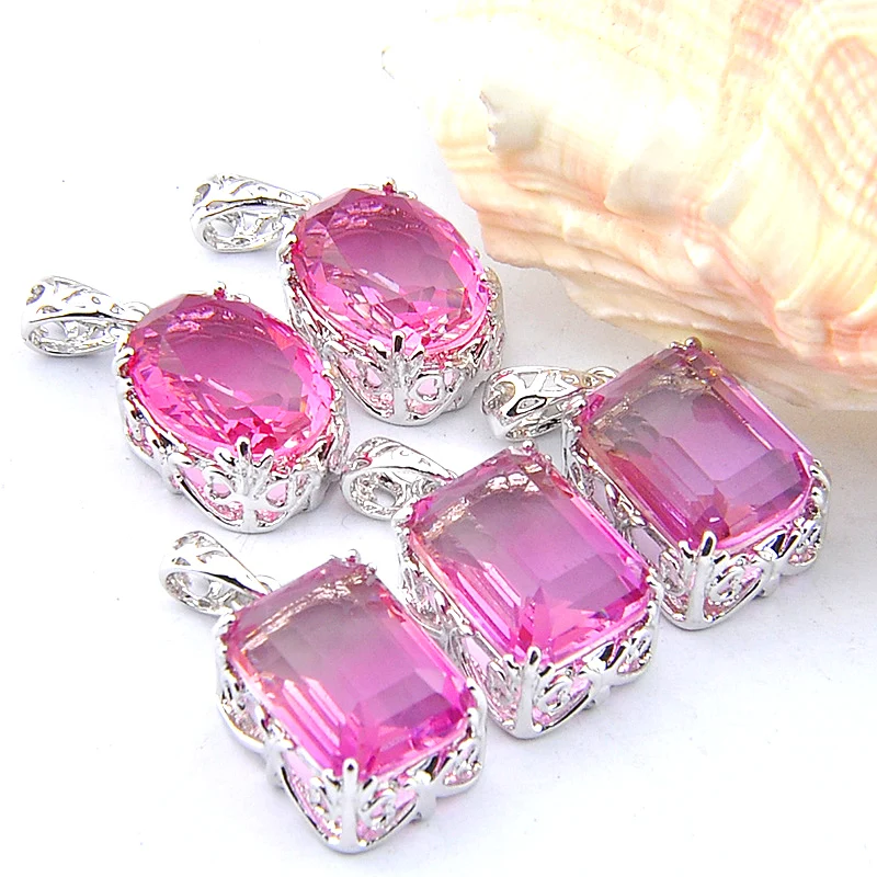 MIX 5 PCS Xmas Gifts Big Offer Oval Square Bi Colored Pink Tourmaline Gemstone Necklaces Pendants