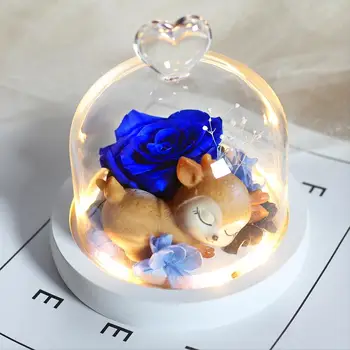 

Teddy Deer Rose Flower Artificial Flowers In Glass Wedding Decoration Rose Animal Dried Flower Home Living Room Decor Girl Gift