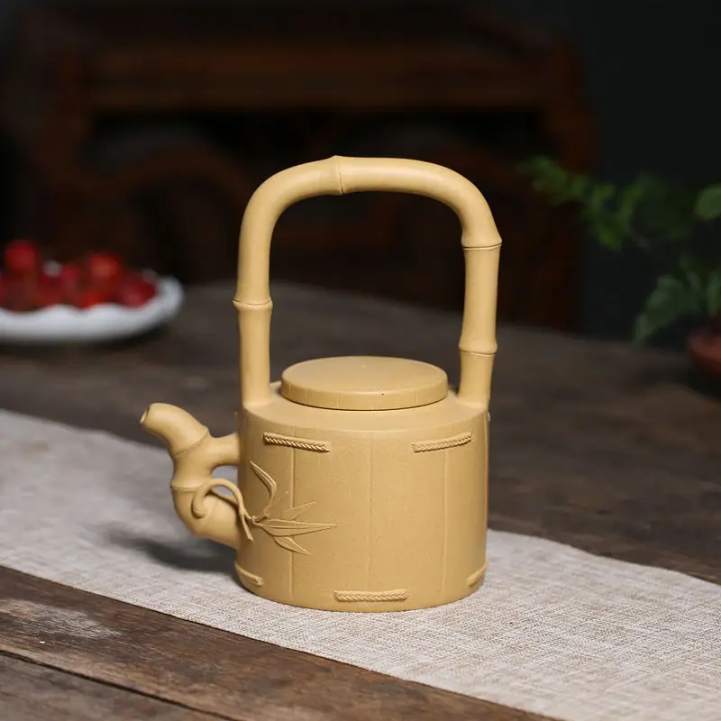 

Dark-red Enameled Pottery Teapot Yixing Raw Ore Section Mud Handle Kettle Famous Full Manual Make Teapot Tea Set