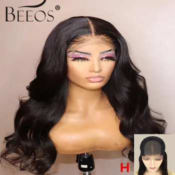 

Beeos 180% 4×4 Lace Closure Natural Colored Body Wave Wig Brazilian Remy Human Hair Wigs Pre Plucked Hairline Bleached Knots