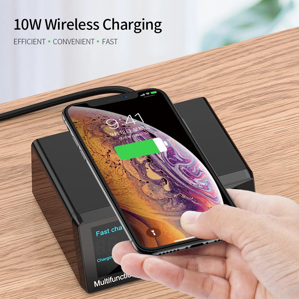 X9 8 Port Wireless USB Charger Quick Charge PD+QC3.0+USB Port Charge Station with LED Display USB HUB for Phone Laptop Tablet