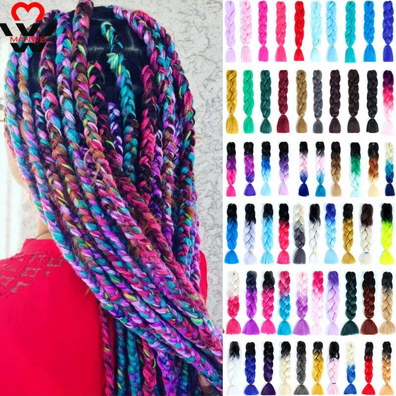 

MANWEI 24'' 100g Jumbo Braiding Hair Synthetic Hair, African Crochet Hair, Rainbow Strands Ombre False Crochet Braiding Hair
