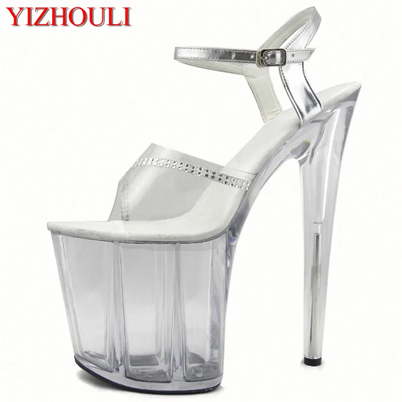 

womens Platforms shoes 20cm Exotic Dancer high heel shoes clear summer sandals Gorgeous motorcycle Crystal Dance Shoes