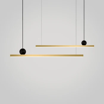 

Nordic Pure Copper Led Chandelier Modern Design Long Strip Living Room Dinner Hotel Hall Dinner hang Light Fixtures 110V-240V