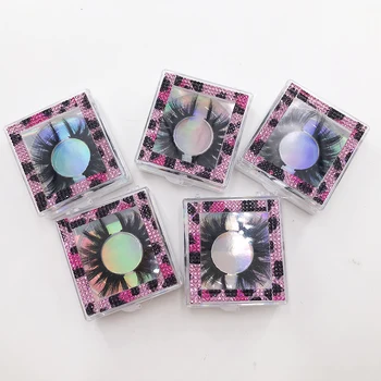 

Dramatic lashes package pink rhinestones box 25mm 3D mink lashes box custom private logo eyelashes packing