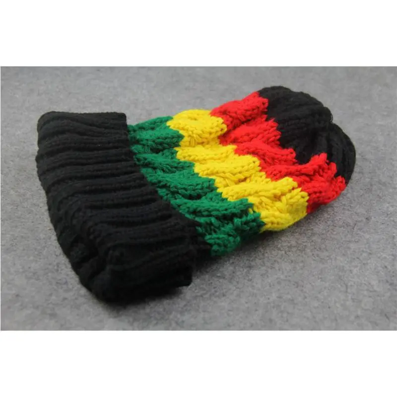 Унисекс ямайская разноцветная полосатая шапочка шапка вязаная крючком с манжетами