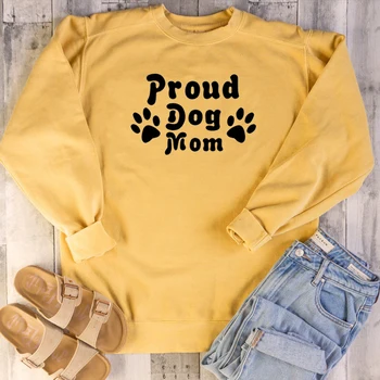 

Women Dog Lover Mother Days Gift Pure Cotton Sweatshirt Pulloverscasual Cute Top Proud Dog Mom Paw Graphic Funny