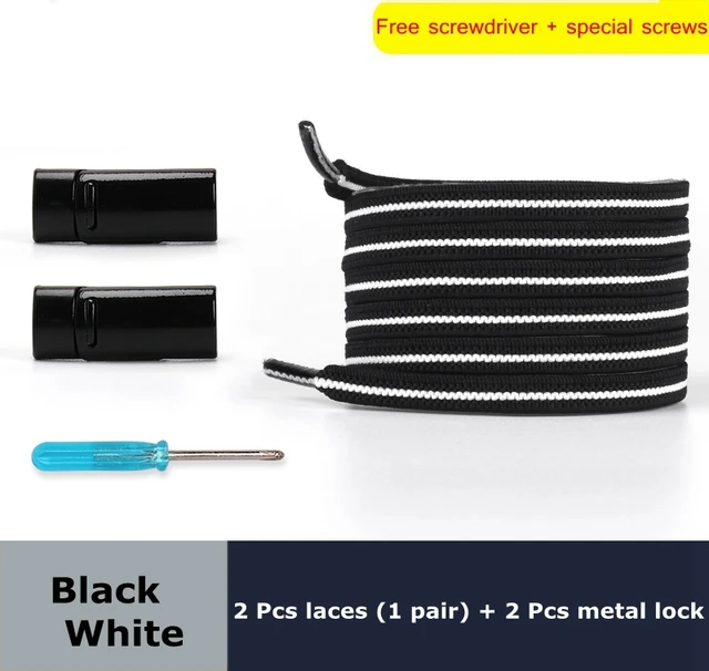 Magnetic lock Elastic Shoelaces Flat Of Sneakers No tie Shoe Laces Metal locking Easy to put on and take off Lazy Shoelace Black white