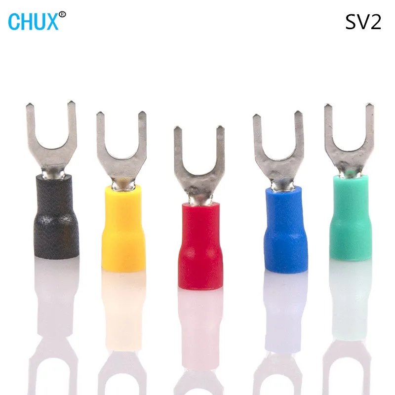 

SV2 Electrical Crimp Spade Terminal Y Lug Terminaux Cable Copper 1000PCS U Type Loose Pre Insulated PVC Sleeve Fork Terminal