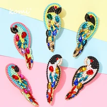 Коми Бохо Мода Красочные Стразы попугай серьги гвоздики ручной работы милые хрустальные серьги-гвоздики в виде птицы девушки свадьба K0254