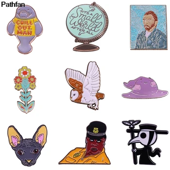 

A3963 Patchfan Vangogh Metal Enamel Pin and Brooches for Women Men Lapel Pin Animals Backpack Bags Badge Kid Gift Jewelry