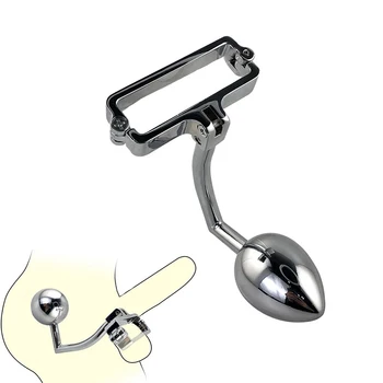 Male Metal ball stretcher scrotum anal beads butt hook penis lock bondage ring fetish pendant weight BDSM sex toy for man 1