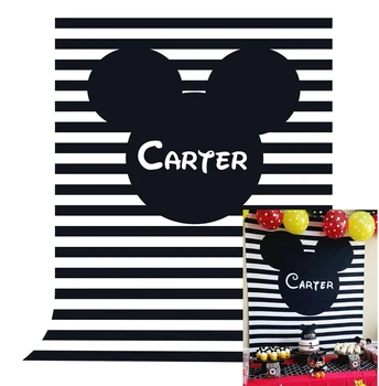 

black and white stripes Mickey head Mouse backdrop baby shower boy girl birthday party banner background candy dessert table
