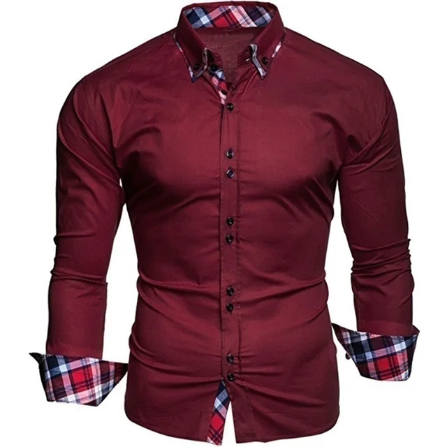 Men's business shirt long-sleeved slim-fit formal casual shirt Camisa Masculina size S-3XL Red