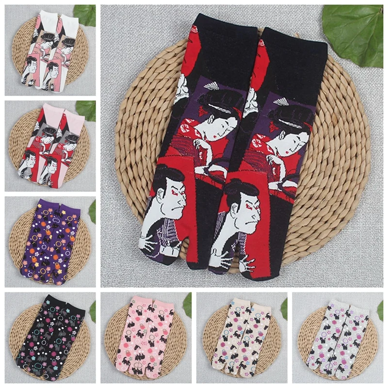 1 пара, мужские и женские разноцветные сандалии с раздельным носком, средние короткие носки с двумя пальцами, Geta, кимоно, Вьетнамки, смесь хлопка, ZXY9797