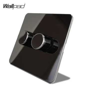

Wallpad Black Nickel 2 Gang 2 Way Double LED Light Dimmer Switch Push On Off Stainless Steel Panel Metal Button