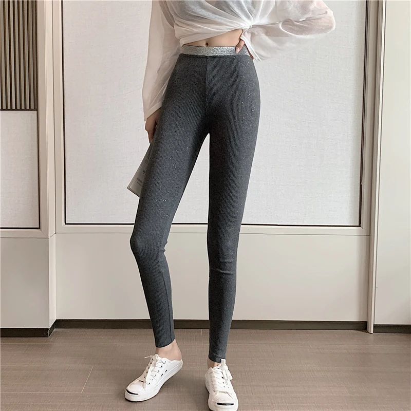 skelet Glad Digitaal Women Black Gray Fitness Ribbed Leggings Skinny Pants Teenage Girls  Comfortable Cotton Spandex Stretch Rib Legins Workout Women|Leggings| -  AliExpress