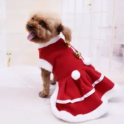 Рождественское красное флисовое платье для девочек с рисунком собаки Теплая Флисовая юбка для щенка зимняя теплая одежда красная юбка для