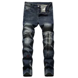 2024  Jeans Male Nosta European Spliced American Elastic Personality Spliced Trendpants Denim Pants Fashion Retro Trousers