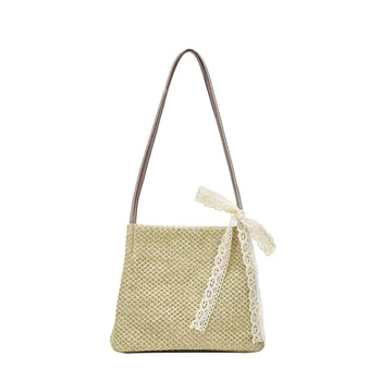 

Women Handbag Summer Fresh Feminine Woven Bucket Bag Handmade Grass Casual Tote Knitted Rattan Bags Beach Bag