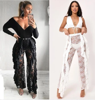 

Womens High Waist See-through Lace Mesh Sheer Summer Legging Beach Long Pants Trousers Loose Pants Women Summer Clothing
