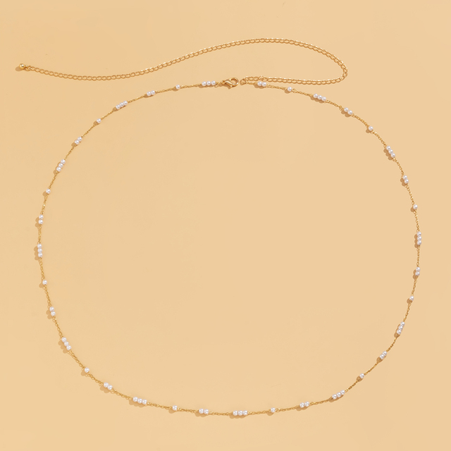 Kpop Bohemia Pearl Thin Belt Waist Beads Chain Jeans Delicate Body Jewelry for Women Harness Fashion Natural Decorations