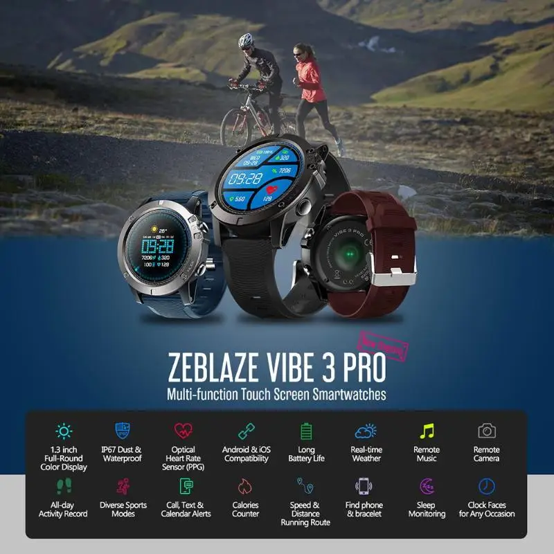 Zeblaze VIBE 3 Pro Смарт-часы с сенсорным экраном для мужчин в режиме реального времени отслеживание погоды оптический монитор сердечного ритма спортивные умные часы