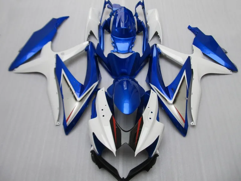 GSXR600 750 K8 08 09 GSXR 600 GSXR 750 2008 2009 용 사출 금형 페어링 키트, ABS 화이트 블루 페어링 세트 + 선물용 SP02