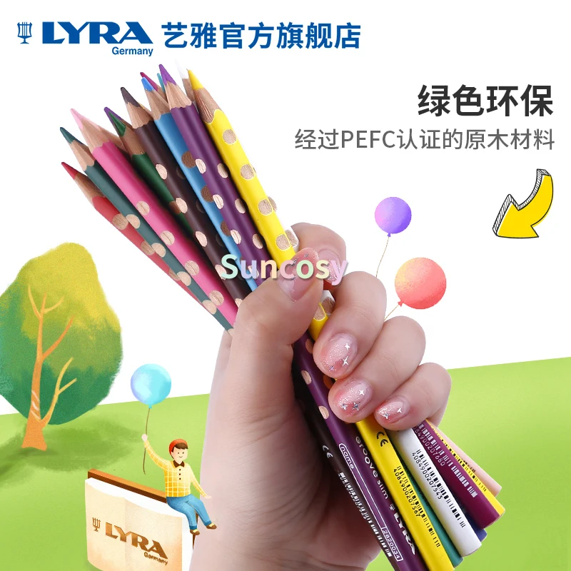 LYRA Groove Slim Triangle Colored Pencils - 36 Set With Ergonomic Grip & Sharpener