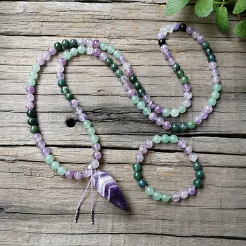 

8mm Natural Stone Beads,Light Amethyst,Aquatic Onyx,Relaxation,JapaMala Sets,Spiritual Jewelry,Meditation,Inspirational,108 Mala