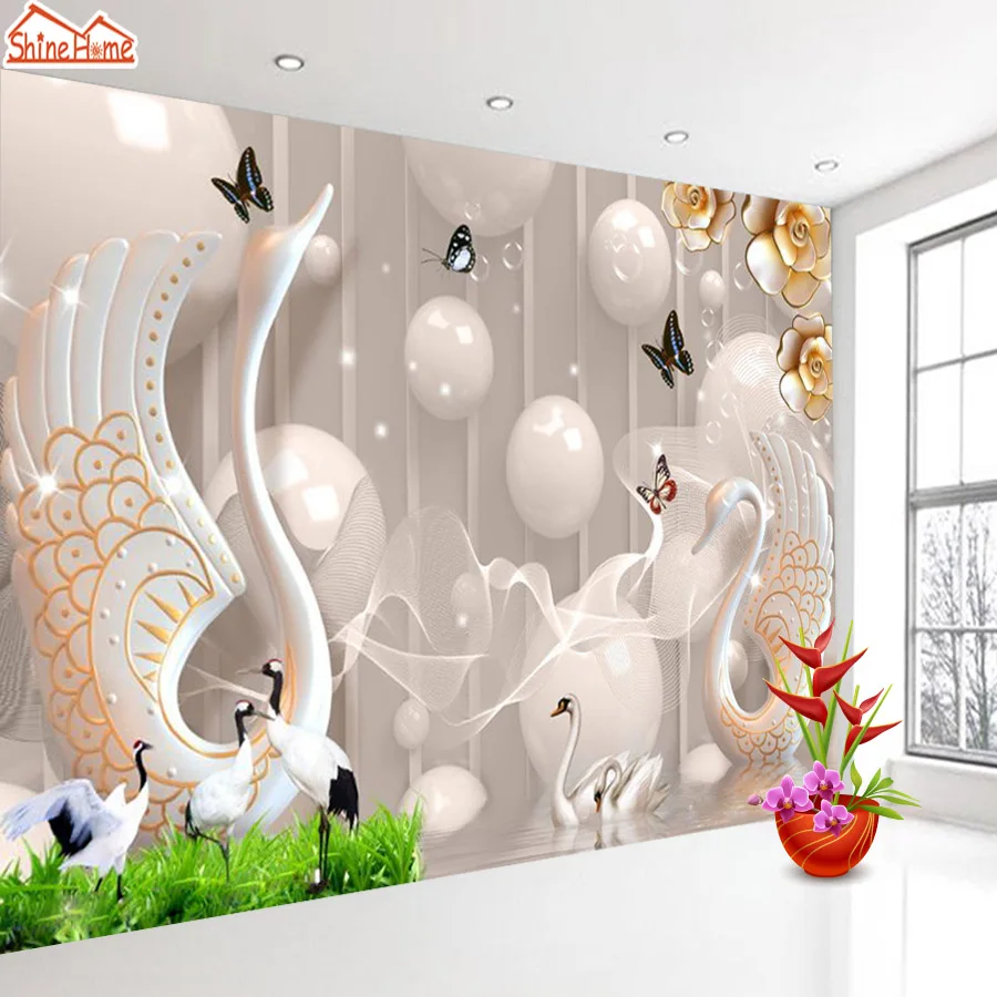 Elegant Swan Ball 3d Wallpapers For Living Room Wall Paper Papers Home Decor 3d Wallpaper Peel And Stick Contact Paper Mural Wallpapers Aliexpress