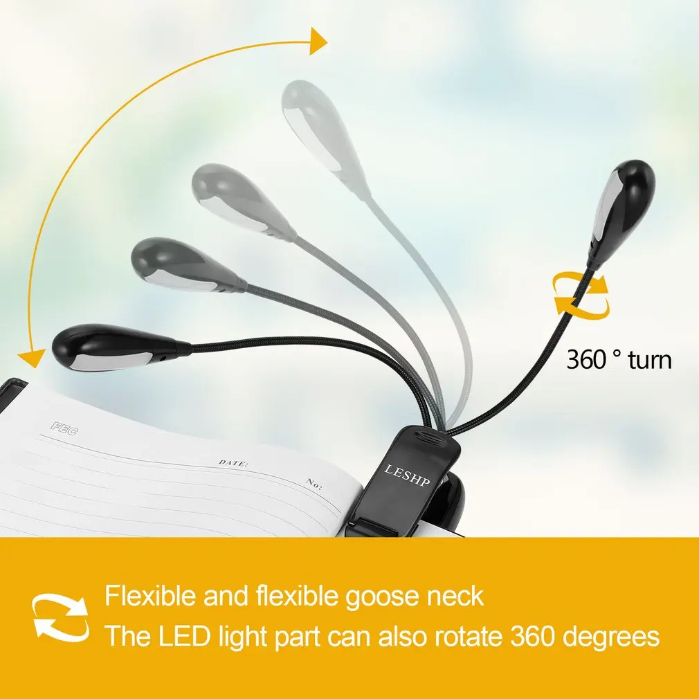 ICOCO LESHP 8LED книжный светильник с двойным полюсом и зажимом на музыкальной подставке светильник перезаряжаемый Регулируемый с регулируемой яркостью на шее встроенный аккумулятор 1000 мАч