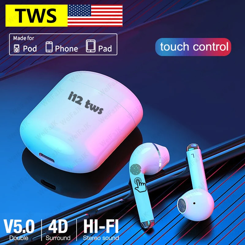 

Original i12 TWS Wireless Headphones Bluetooth Earphone Air Earbuds HiFi Headset With Charging Box For iPhone Android Smartphone