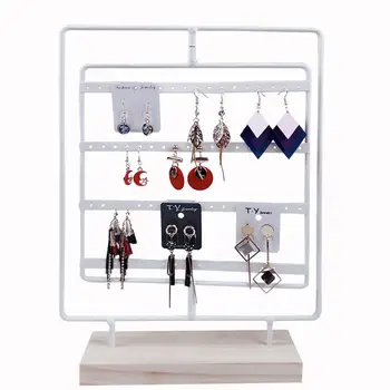 

Rotating Ear Stud Jewelry Display Stand Holder Earring Jewellery Hanging Rack Storage Organiser with Wooden Tra