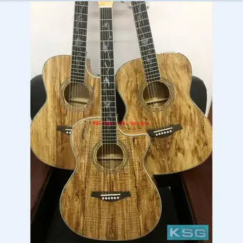 

KSG spalted maple acoustic guitar 41" koa like 6 strings solid top electrical acoustic guitar handmade folk guitar free shipping