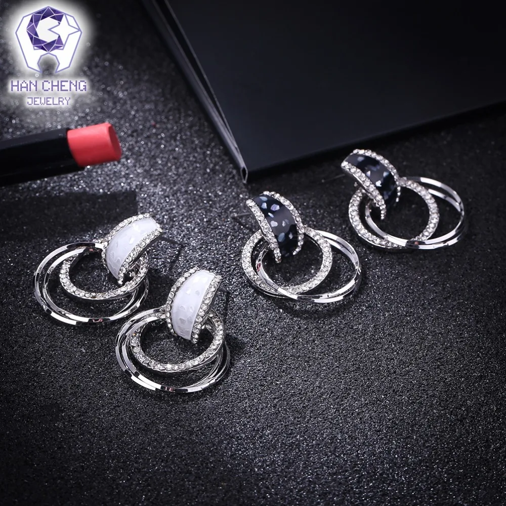HanCheng новые модные классические круглые висячие серьги подвески стразы Женские