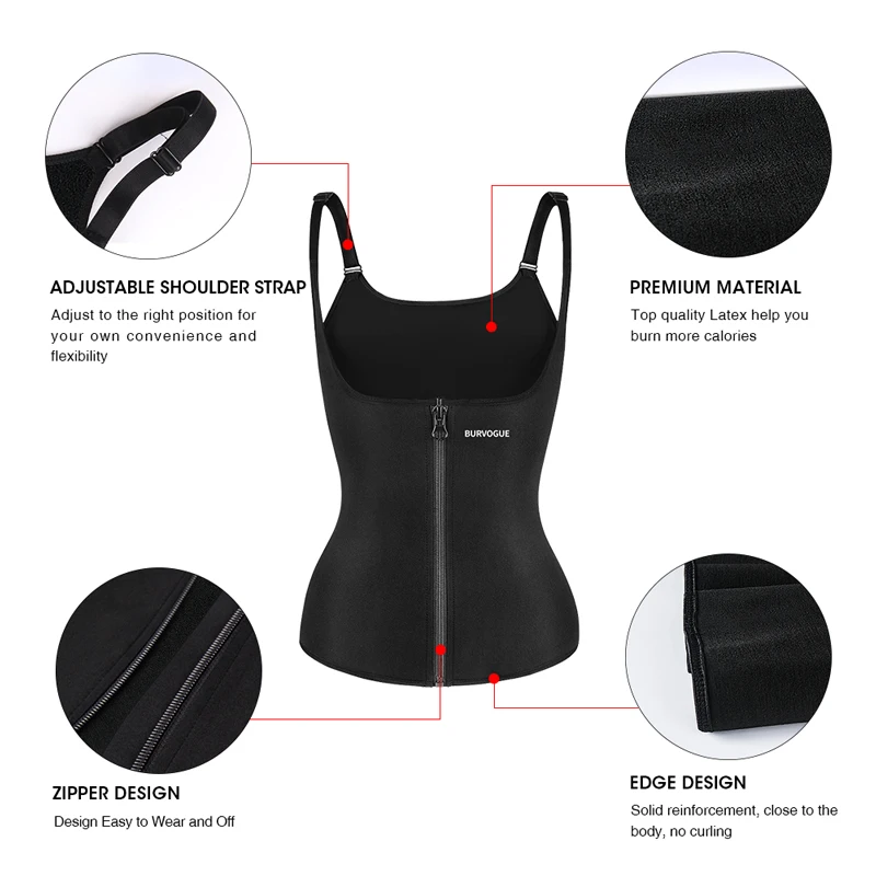 Burvogue Waist Trainer Corset Underbust Shapewear Latex Body Shaper Tummy Slimming Underwear Women Weight Loss Sauna Sweat Vest